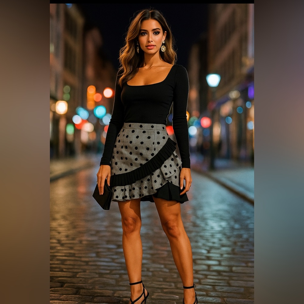 Nicole Miller - Nicole Miller polka dot asymmetrical skirt.